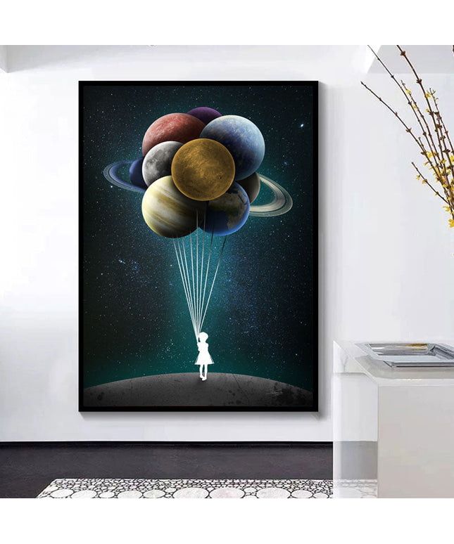 Reach for the Stars: Space Dreaming Girl Canvas Print Wall Poster