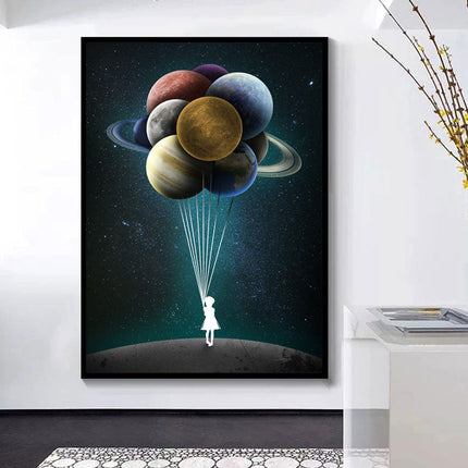 Reach for the Stars: Space Dreaming Girl Canvas Print Wall Poster