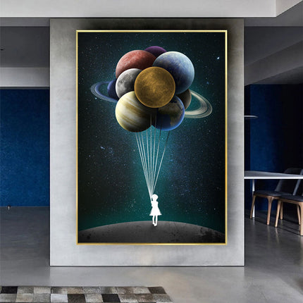 Reach for the Stars: Space Dreaming Girl Canvas Print Wall Poster
