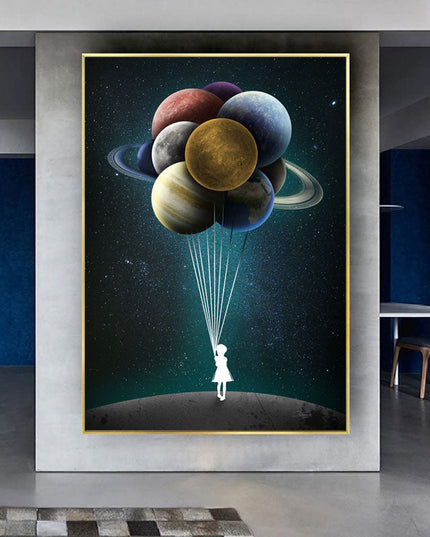 Reach for the Stars: Space Dreaming Girl Canvas Print Wall Poster
