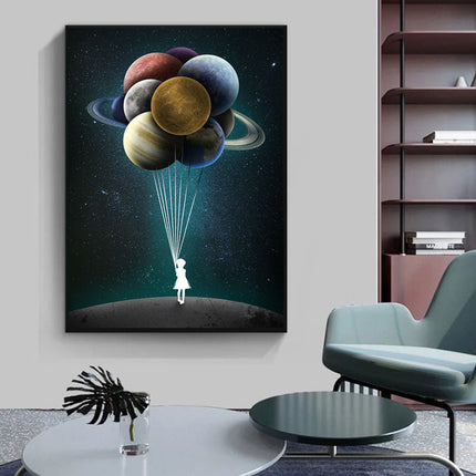 Reach for the Stars: Space Dreaming Girl Canvas Print Wall Poster