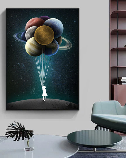 Reach for the Stars: Space Dreaming Girl Canvas Print Wall Poster
