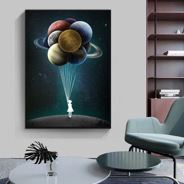 Reach for the Stars: Space Dreaming Girl Canvas Print Wall Poster