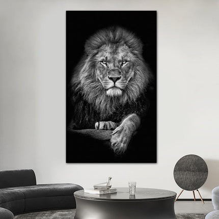 Regal Majesty: Lion King with Gold Crown Luxury Canvas Print 