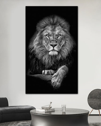 Regal Majesty: Lion King with Gold Crown Luxury Canvas Print 