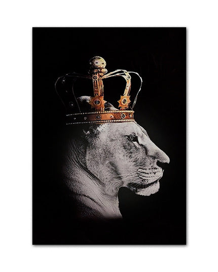 Regal Majesty: Lion King with Gold Crown Luxury Canvas Print 