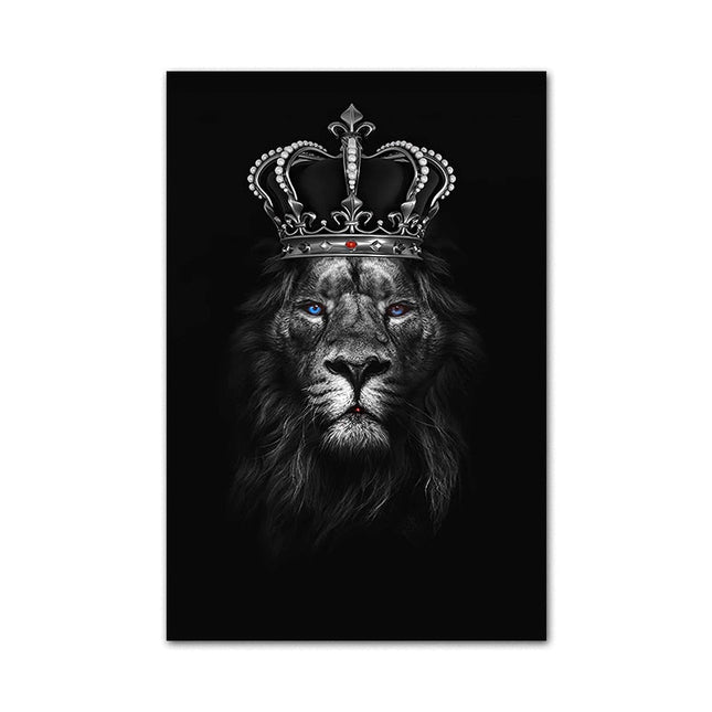Regal Majesty: Lion King with Gold Crown Luxury Canvas Print 