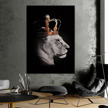 Regal Majesty: Lion King with Gold Crown Luxury Canvas Print 