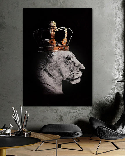 Regal Majesty: Lion King with Gold Crown Luxury Canvas Print 