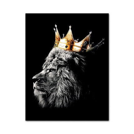 Regal Majesty: Lion King with Gold Crown Luxury Canvas Print 