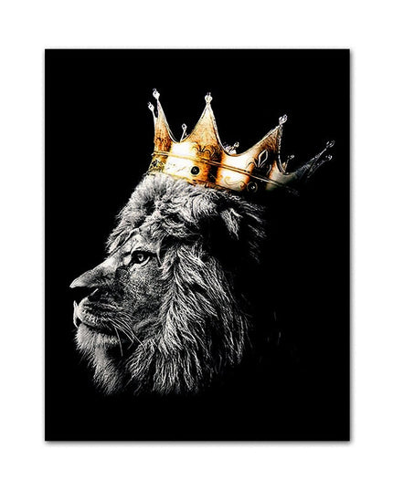 Regal Majesty: Lion King with Gold Crown Luxury Canvas Print 