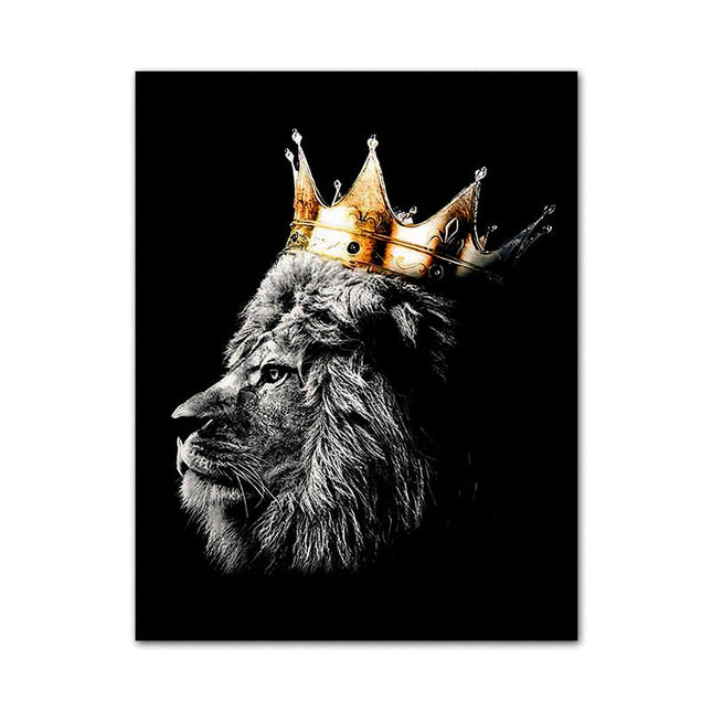 Regal Majesty: Lion King with Gold Crown Luxury Canvas Print 