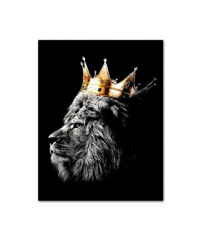Regal Majesty: Lion King with Gold Crown Luxury Canvas Print 