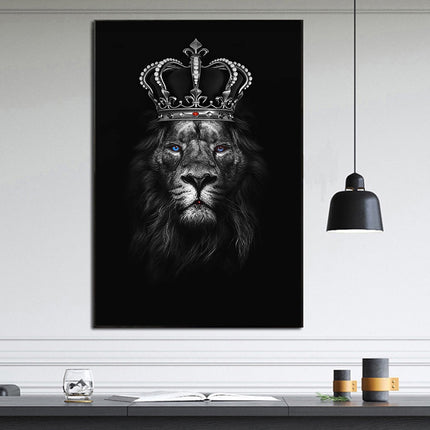 Regal Majesty: Lion King with Gold Crown Luxury Canvas Print 