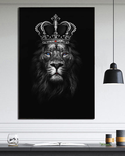 Regal Majesty: Lion King with Gold Crown Luxury Canvas Print 