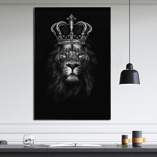 Regal Majesty: Lion King with Gold Crown Luxury Canvas Print 