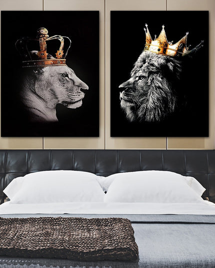 Regal Majesty: Lion King with Gold Crown Luxury Canvas Print 