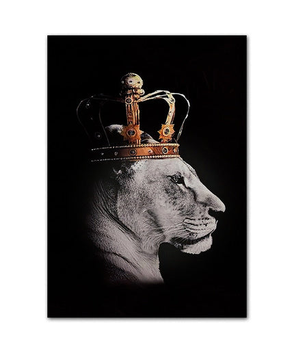 Regal Majesty: Lion King with Gold Crown Luxury Canvas Print 
