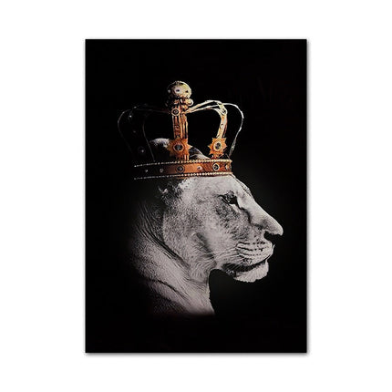 Regal Majesty: Lion King with Gold Crown Luxury Canvas Print 