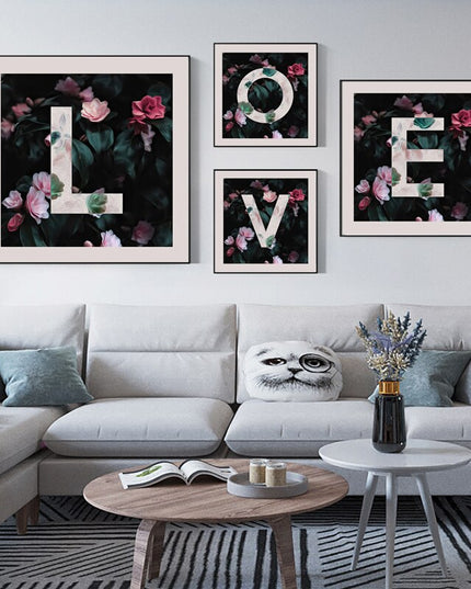 Romantic Blossoms: L O V E in Flower Canvas Print Wall Poster