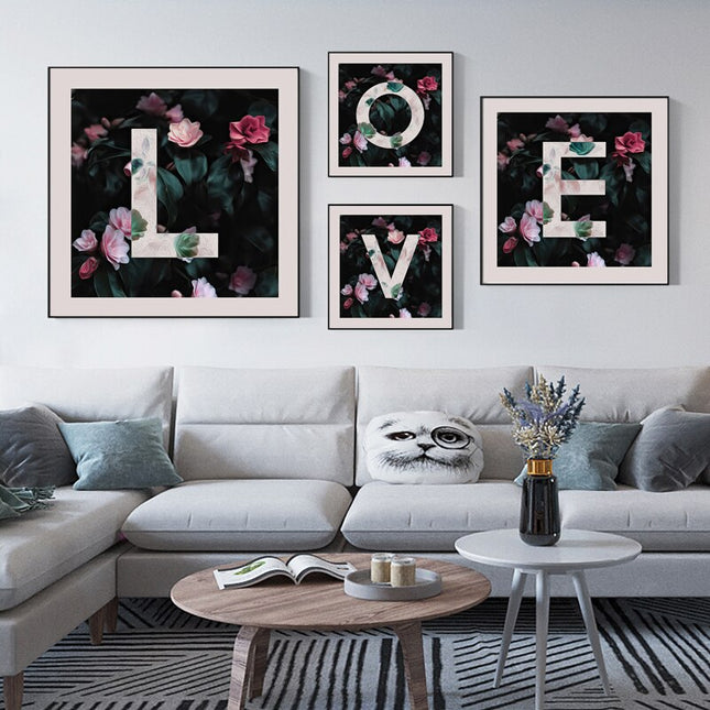 Romantic Blossoms: L O V E in Flower Canvas Print Wall Poster