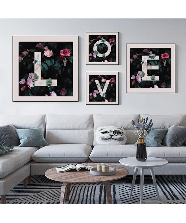 Romantic Blossoms: L O V E in Flower Canvas Print Wall Poster