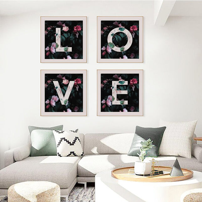 Romantic Blossoms: L O V E in Flower Canvas Print Wall Poster