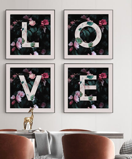 Romantic Blossoms: L O V E in Flower Canvas Print Wall Poster