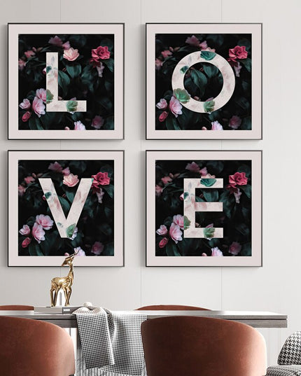 Romantic Blossoms: L O V E in Flower Canvas Print Wall Poster