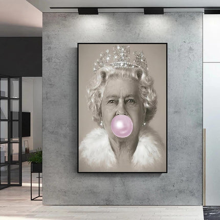 Royal Pop Art: Bubblegum Queen Elizabeth Canvas Poster 
