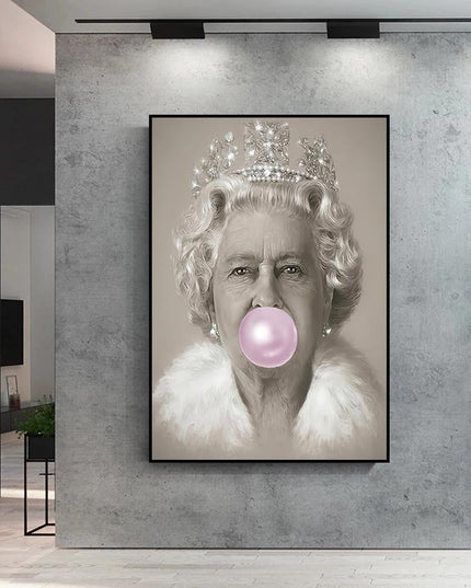 Royal Pop Art: Bubblegum Queen Elizabeth Canvas Poster 