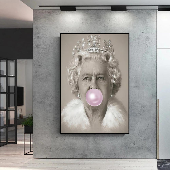 Royal Pop Art: Bubblegum Queen Elizabeth Canvas Poster 