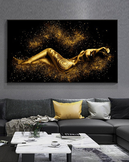 Sensual Abstractions: Black and Gold Women Body Figure Canvas Poster 