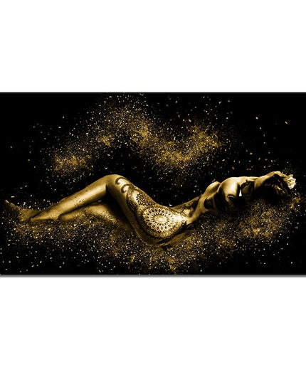 Sensual Abstractions: Black and Gold Women Body Figure Canvas Poster 