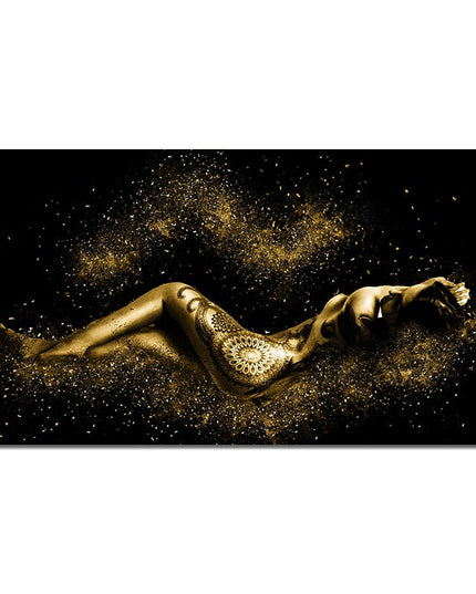 Sensual Abstractions: Black and Gold Women Body Figure Canvas Poster 