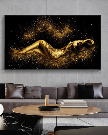 Sensual Abstractions: Black and Gold Women Body Figure Canvas Poster 
