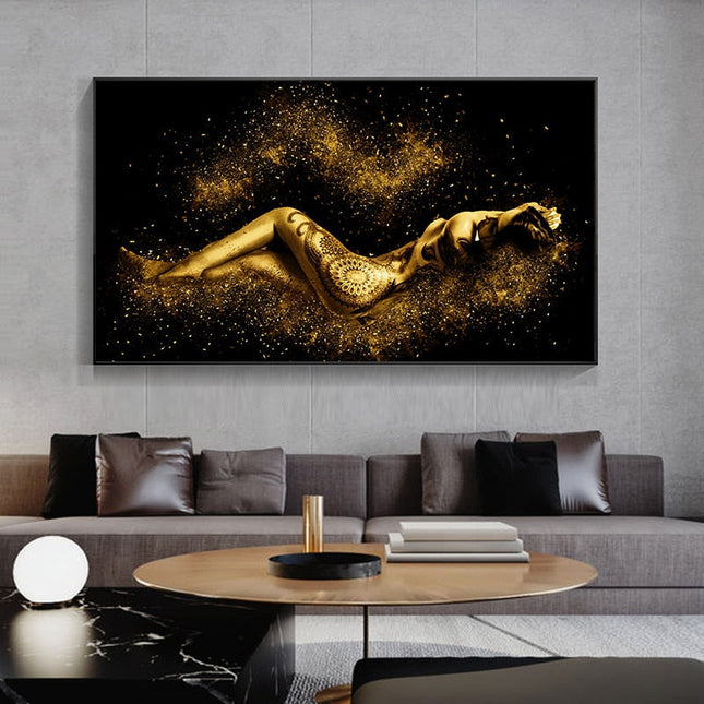 Sensual Abstractions: Black and Gold Women Body Figure Canvas Poster 