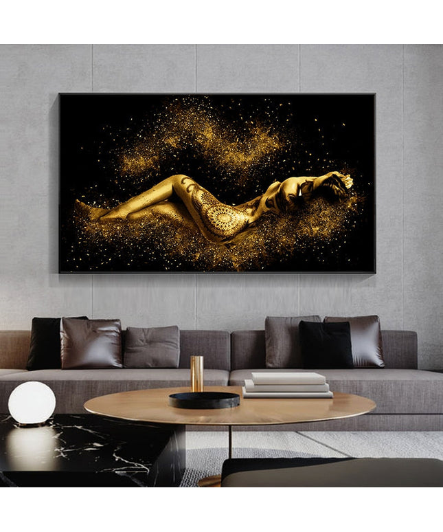 Sensual Abstractions: Black and Gold Women Body Figure Canvas Poster 