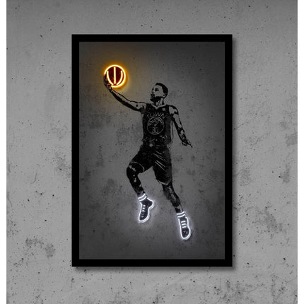 Stephen Curry Neon Splash Art Canvas Print - Warriors Superstar Wall Decor