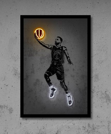 Stephen Curry Neon Splash Art Canvas Print - Warriors Superstar Wall Decor