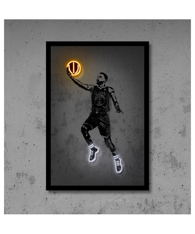 Stephen Curry Neon Splash Art Canvas Print - Warriors Superstar Wall Decor