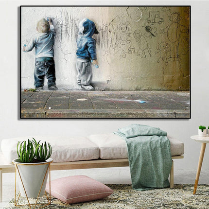 Street Kids: Banksy Graffiti Canvas Print Wall Poster