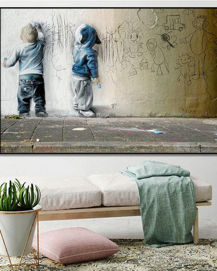 Street Kids: Banksy Graffiti Canvas Print Wall Poster
