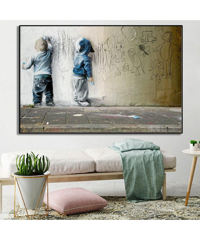Street Kids: Banksy Graffiti Canvas Print Wall Poster