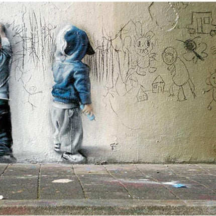 Street Kids: Banksy Graffiti Canvas Print Wall Poster