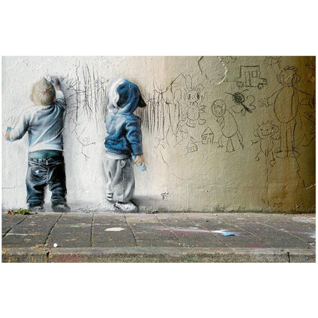 Street Kids: Banksy Graffiti Canvas Print Wall Poster