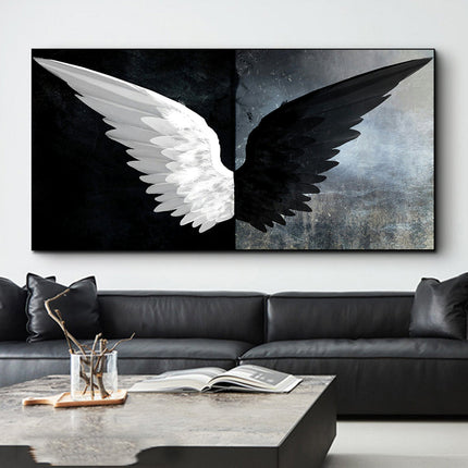 Striking Elegance - Black and White Angel Wings Canvas Art Wall Poster