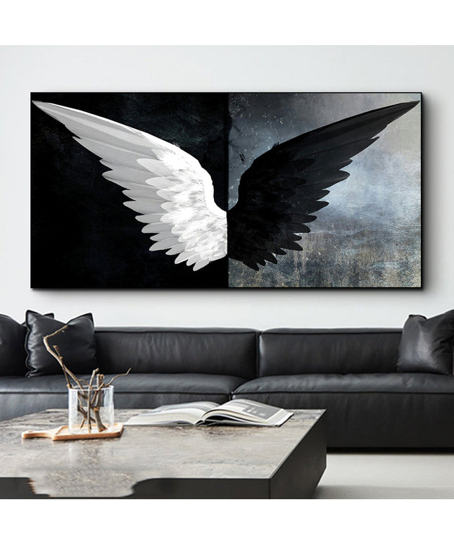 Striking Elegance - Black and White Angel Wings Canvas Art Wall Poster