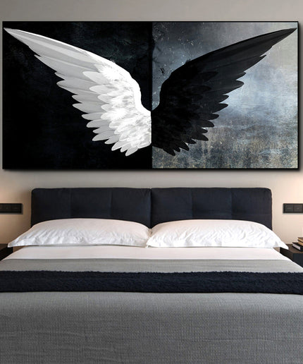 Striking Elegance - Black and White Angel Wings Canvas Art Wall Poster