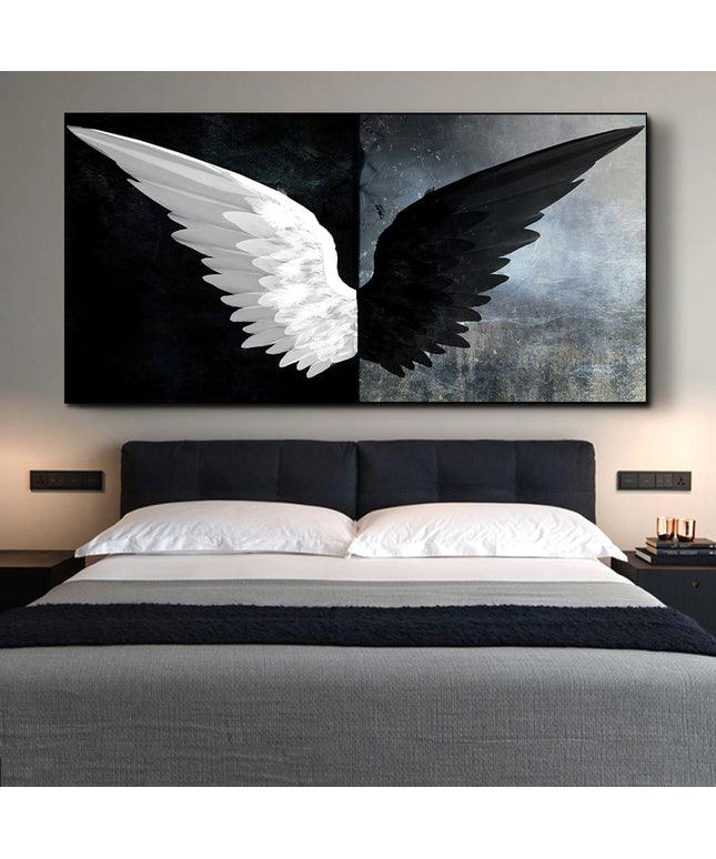Striking Elegance - Black and White Angel Wings Canvas Art Wall Poster